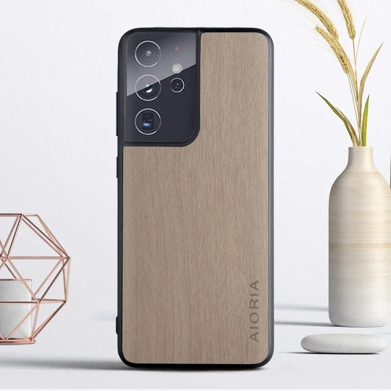 Galaxy S23/ S23 Plus/ S23 Ultra - Hülle Holz-Struktur, PU-Lederoptik Soft Cover Funda Case