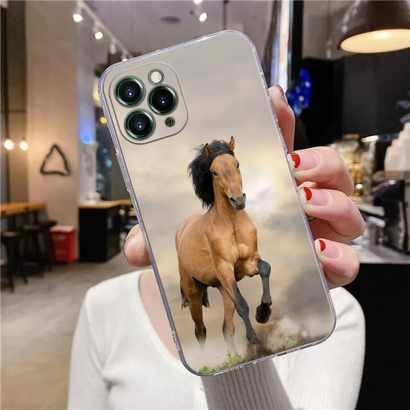 iPhone 15/ Pro/ Pro Max/ Plus - Animal Galloping Horse Girl Drawing Clear Case Silicone Cover