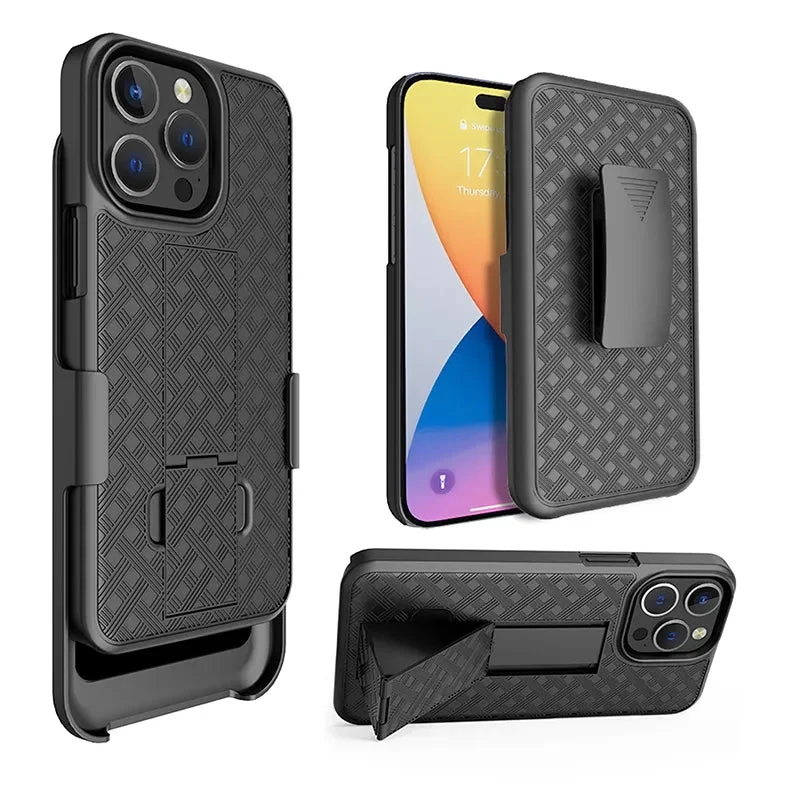 iPhone 15/ Pro/ Pro Max/ Plus - 2In1 Shell Holster Combo Case Kickstand Waist Belt Clip Phone Cover
