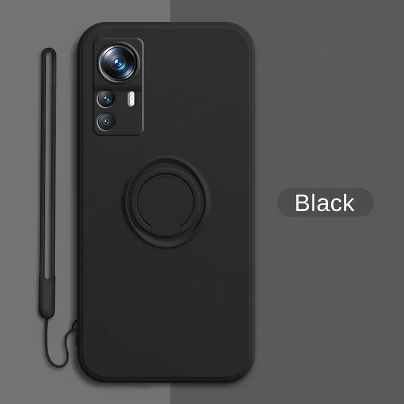 Xiaomi 12T / 12T Pro - With Lanyard Holder Ring Magnet Liquid Silicone Soft Cover Case Camera Shockproof