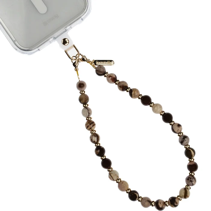Universal-Handyband für das Handgelenk, Crong Phone Charm, Gold mit Perlen in Brauntönen