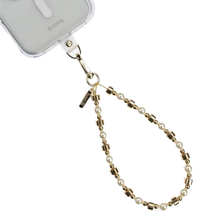 Universal-Handyband für das Handgelenk, Crong Phone Charm, Gold mit weißen Perlen
