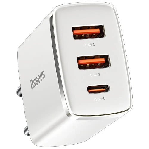 Wandladegerät Baseus Compact 2xUSB-A + USB-C QC 3.0 PD 30W 3A, Weiß