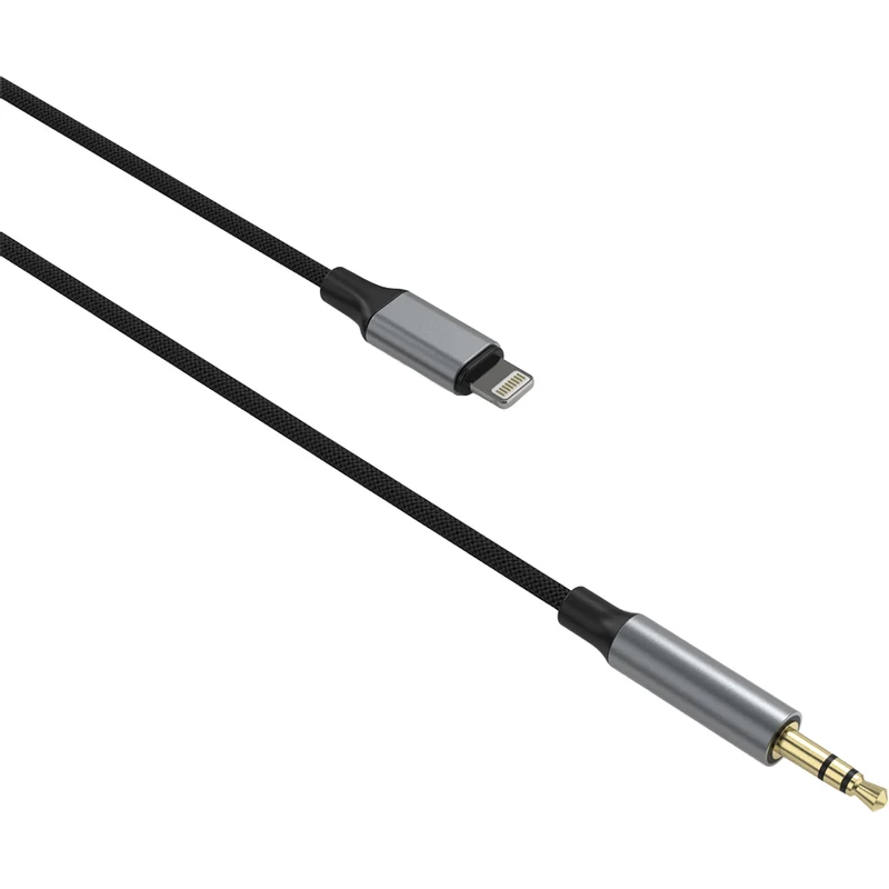 Adapter Audio Lightning (Stecker) auf 3.5 mm Klinke (Stecker), Fixed Link, 1.5 m, Dunkelgrau