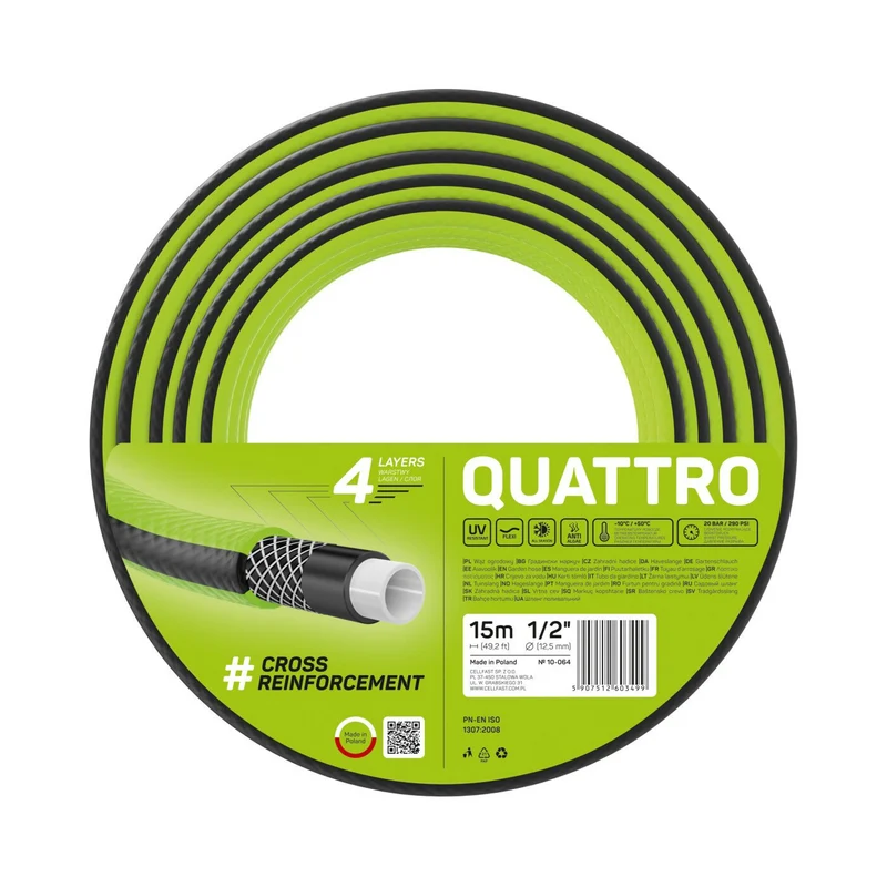 Cellfast Quattro Gartenschlauch 1/2 "15m 4 Lagen Kreuzgeflecht