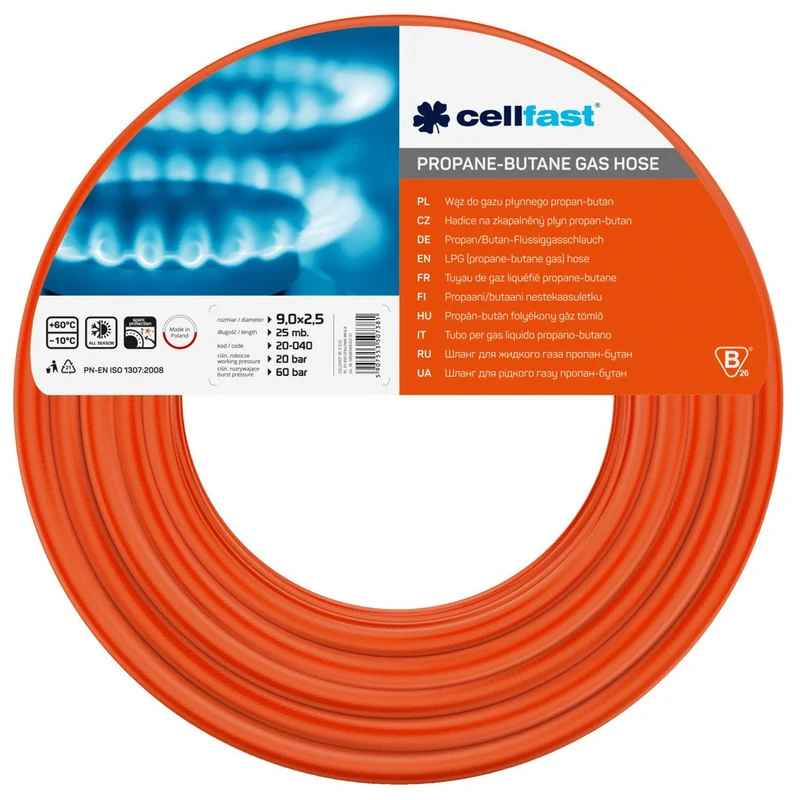 Druckschlauch zur Übertragung von Propan und Butan Flüssiggas - 25m - 9 mm x 2,5 mm