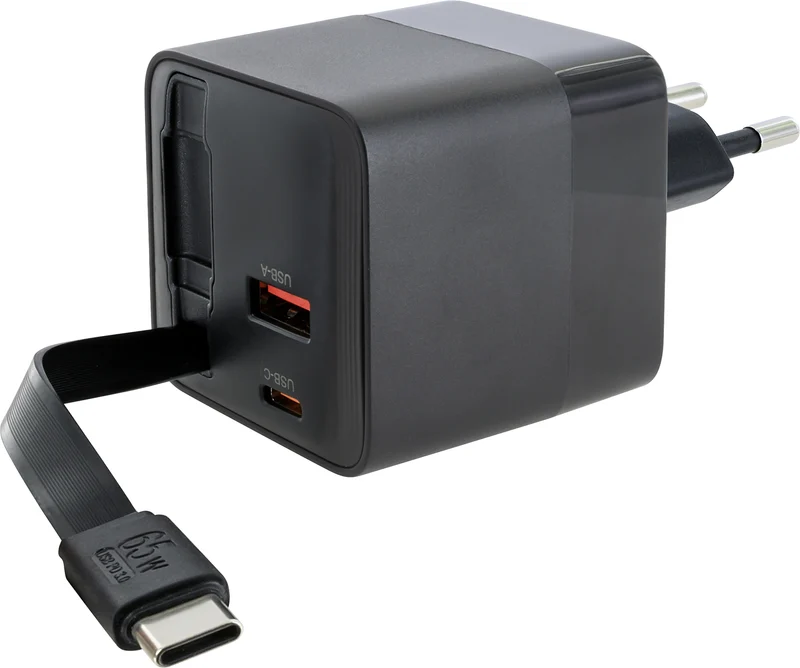 Schnell-Ladegerät mit ausziehbarem Kabel 65W