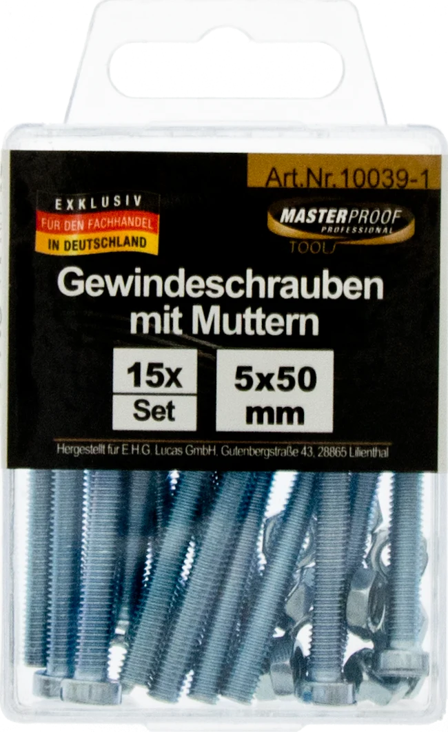 Gewindeschrauben mit Muttern 5 x 50 mm