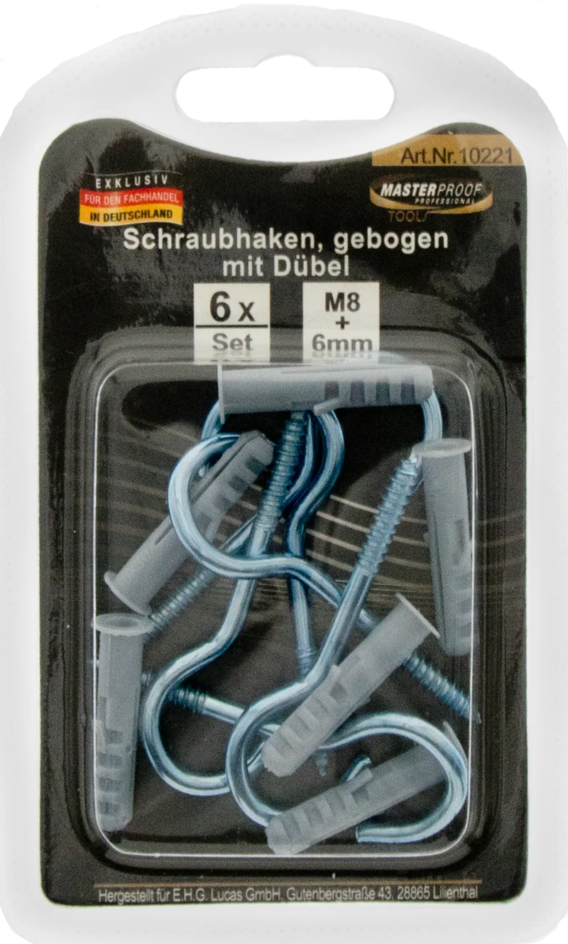 Schraubhaken M8, gebogen mit Dübel 6 mm