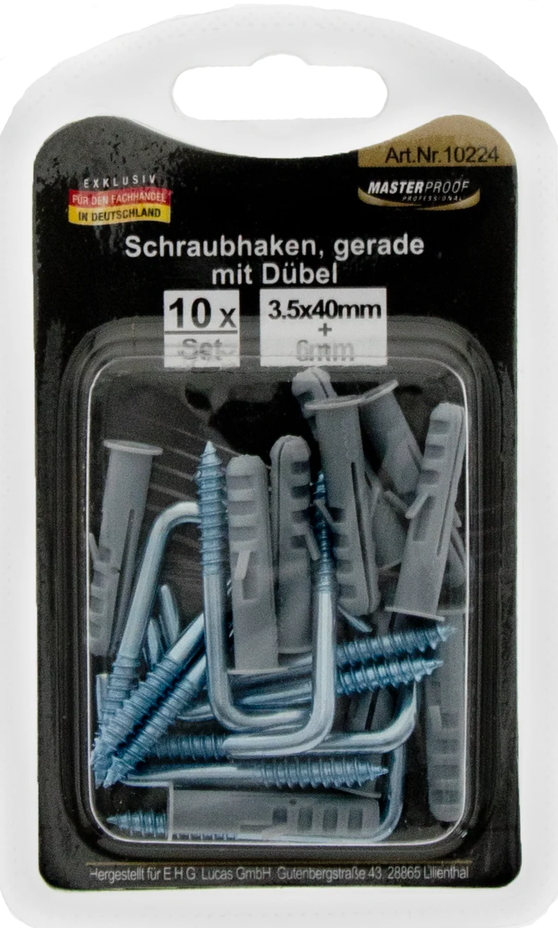 Schraubhaken gerade 3,5 x 40 mm mit Dübel 6 mm