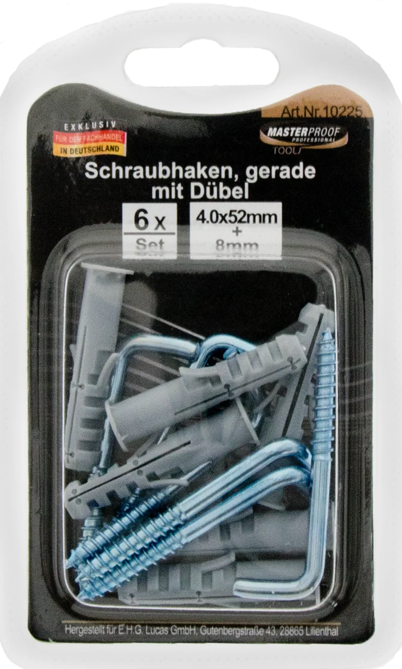 Schraubhaken gerade 4 x 52 mm mit Dübel 8 mm