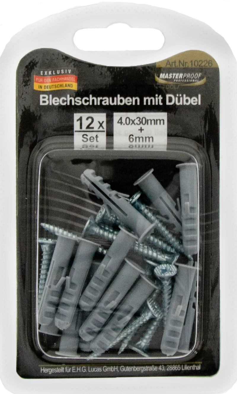 Blechschrauben 4 x 30 mm mit Dübel 6 mm
