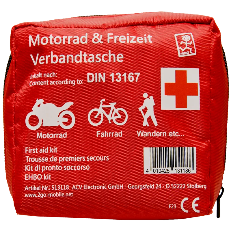 Portable Verbandtasche - für Motorrad und Fahrrad - nur 11 cm x 12 cm - nach DIN 13167
