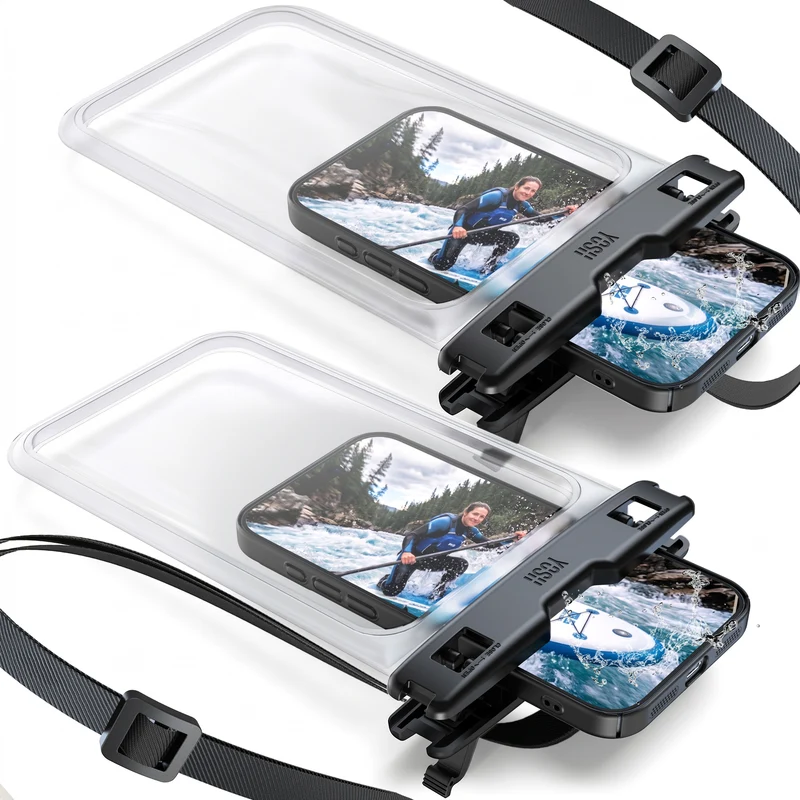 YOSH Waterproof Phone Pouch for Big Phones up to 8.5 inch, 2-Pack IPX8 Waterproof Phone Case for Boating Paddleboarding SUP, Waterproof Bag for iPhone 17 16 15 14 Pro Max Samsung S24 FE S23 S22 Ultra