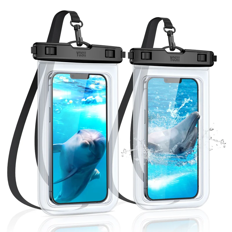 YOSH Waterproof Phone Pouch 2 Pack, 7 inch IPX8 Waterproof Phone Case for Swimming Travel Beach Trip Snorkelling Kayaking, Underwater iPhone Case for iPhone 17 16 15 14 Pro Max, Samsung S26 S25 Ultra