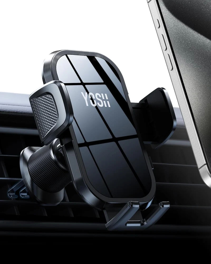 YOSH Car Phone Holder, Mobile Phone Mount for Air Vent, iPhone Car Holder with Double Metal Hooks, Super Stable for iPhone 17 16 15 14 13 12 Samsung Pixel 4.0"- 7.0" Phones