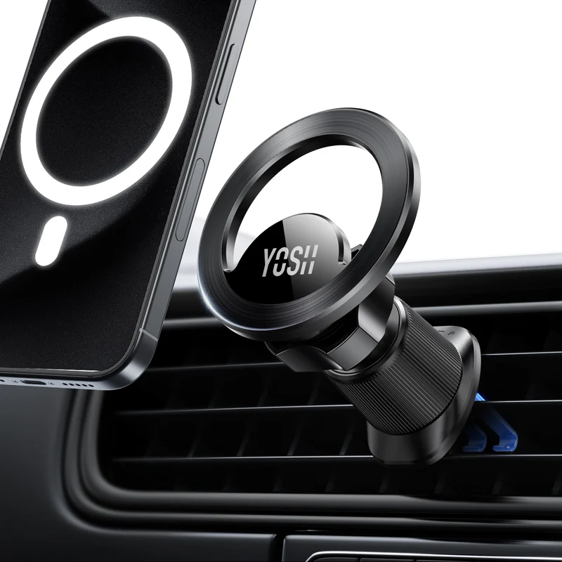 YOSH MagSafe Car Mount, Air Vent Magnetic Phone Holder with 20 x N55 Magnets & 60g Ultra-Light Design, Stable [Double Metal Hook] Holder for iPhone 17/16/15/14/13/12 Series. Fits MagSafe Case