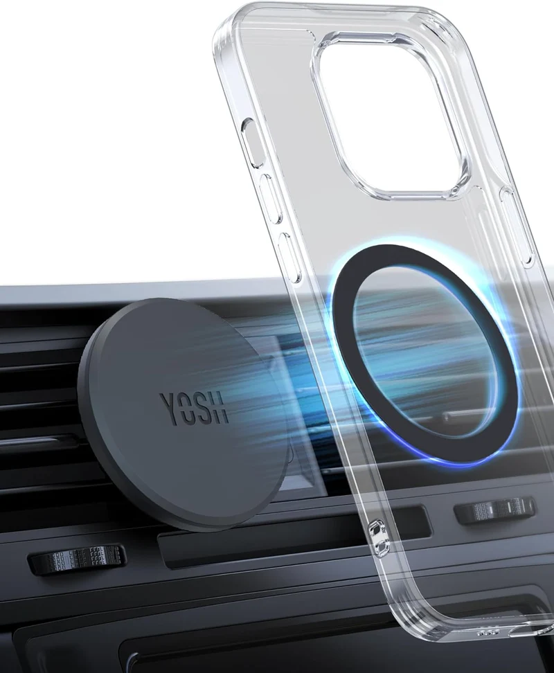 YOSH Magnetic Phone Holder Air Vent with MagSafe-Supportable Plate, No Interfere with Wireless-Charging, for MagSafe Car Mount, Car Phone Holder Cradle for iPhone 17/16/15/14/13/12 Samsung