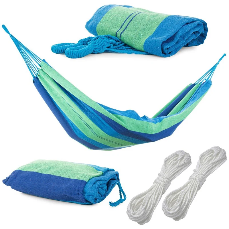 Hängematte Hängeliege Hängeschaukel Hängesitz Garten Baumwolle 200 x 80 cm Set