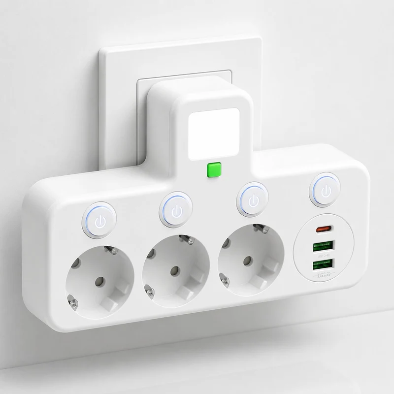 Steckdosenleiste mit 3 Steckdose | Mehrfachsteckdose mit USB & Schalter | PowerGrid