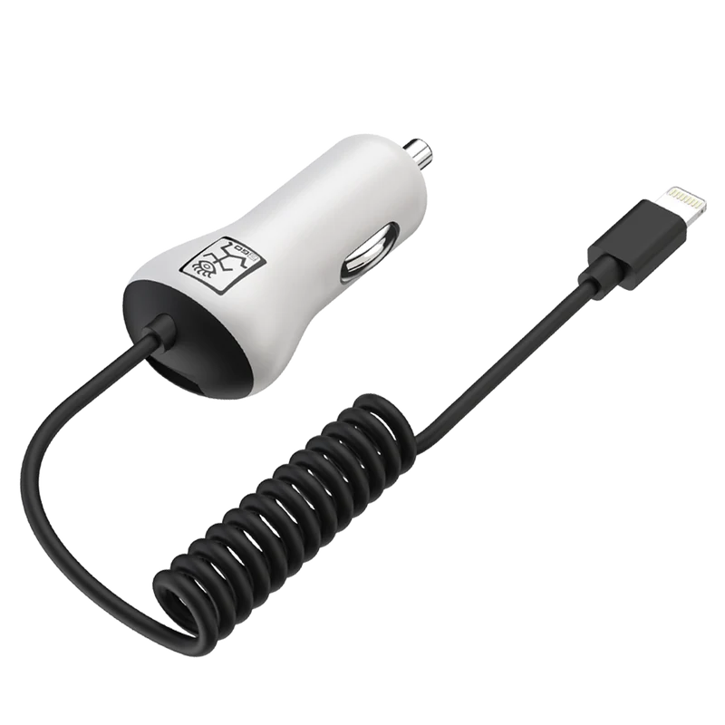 Kfz-Ladegerät 12 V / 24 V - MFI zertifiziert - Lightning & 1 x USB A - 12 W - 2400 mA - schwarz / weiß
