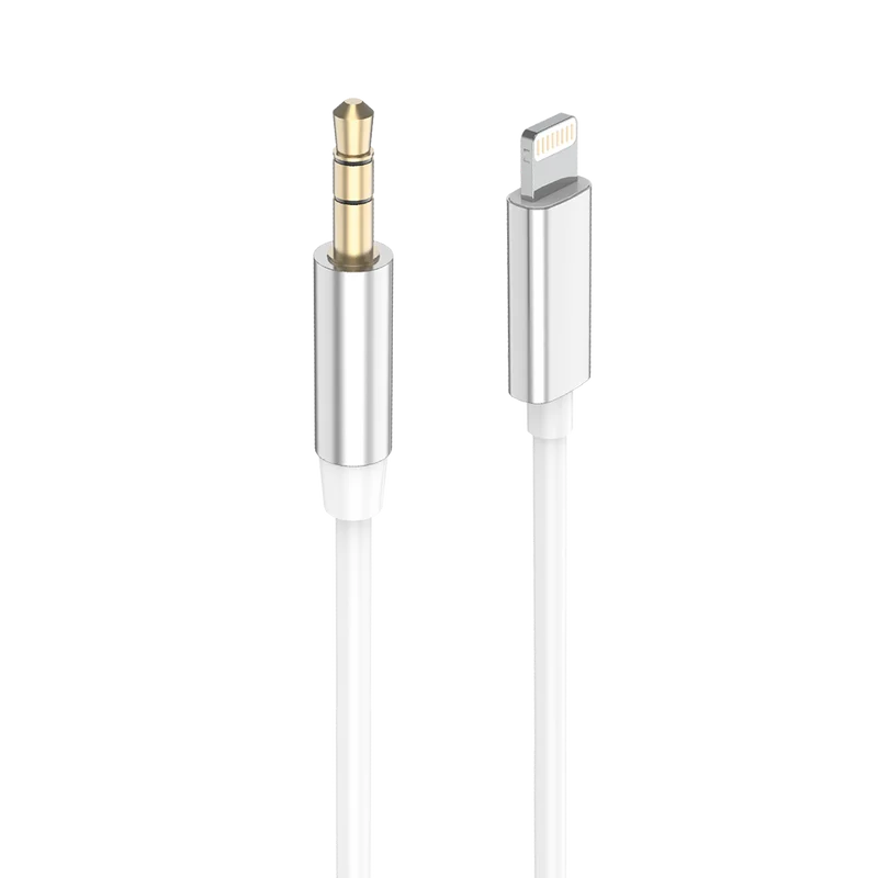 AUX / MP3 Audiokabel - 3,5 mm Klinkenstecker auf 8-Pin (Lightning-Stecker) - vergoldete Stecker - 100 cm - weiß