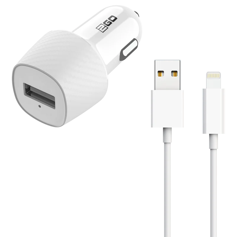 Kfz-Ladeset 12 V / 24 V - 2-teilig - Lightning Kabel - 10 W - 2100 mA - weiß