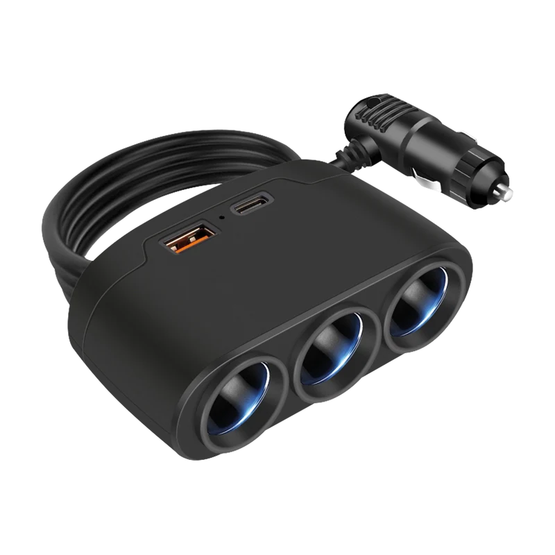 Zigarettenanzünder-Verteiler - 3-fach - 1 x USB A - 1 x USB Type-C - max. 120 W - schwarz
