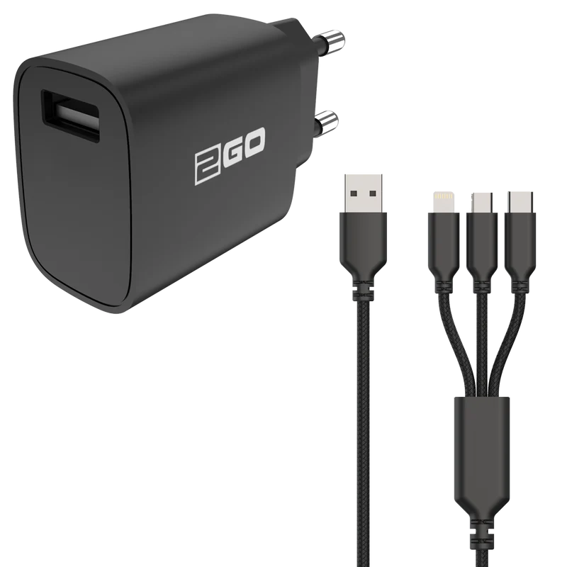 Netz-Ladeset 100 V - 240 V - 2-teilig - 3 in 1 Kabel - 1 x USB A - 15 W - 3000 mA - schwarz