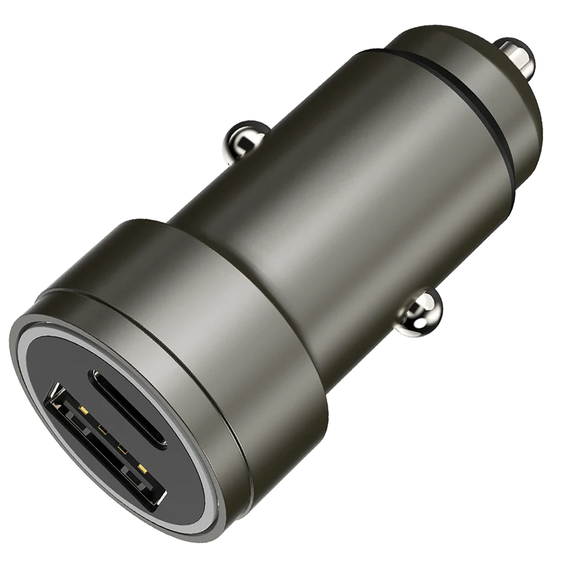 Kfz-Ladegerät 12 V / 24 V - Power Delivery - 1 x USB A & 1 x USB Type-C - 30 W - 3000 mA - anthrazit