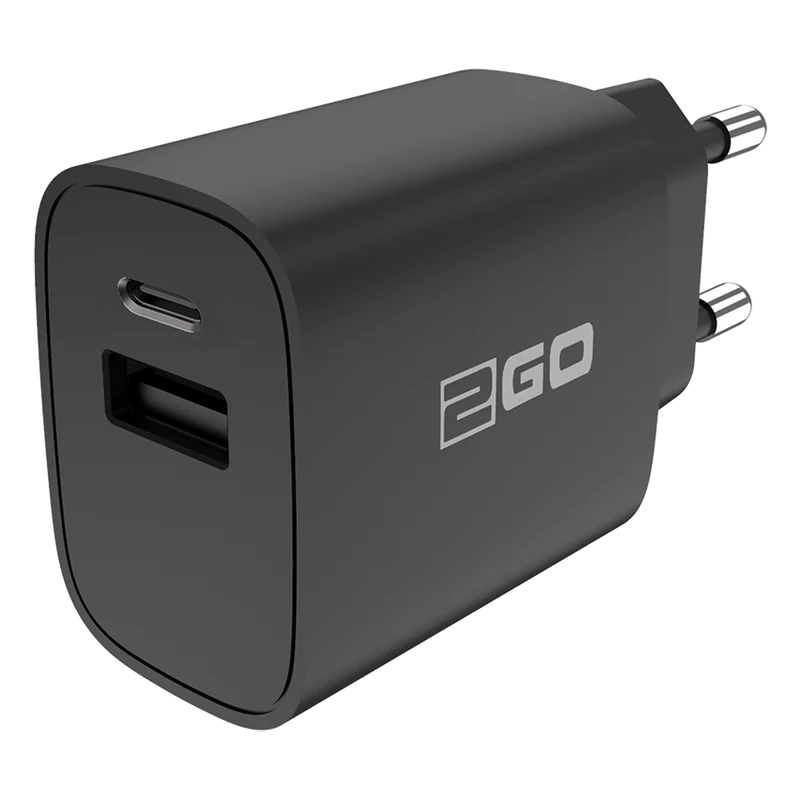 Netz-Ladegerät 100 V - 240 V - 1 x USB A & 1 x USB Type-C - 20 W - 3000 mA - schwarz