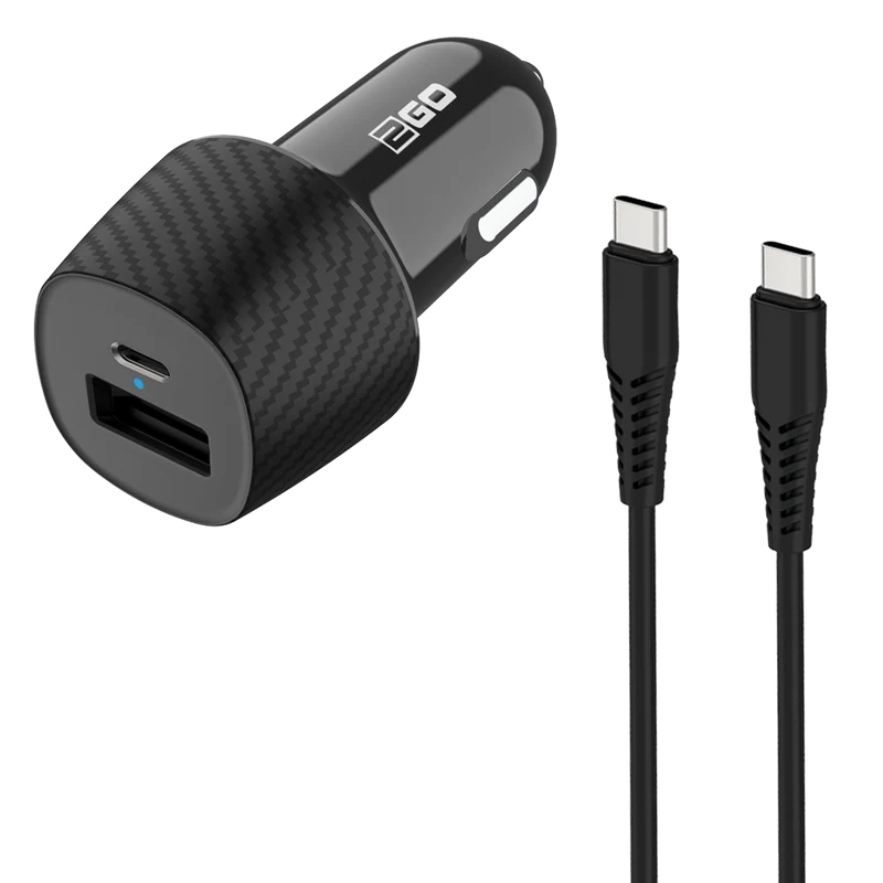 Kfz-Ladeset 12 V / 24 V - 2-teilig - Power Delivery & FastCharge - 1 x USB A & 1 x USB Type-C - 20 W - 3000 mA - schwarz
