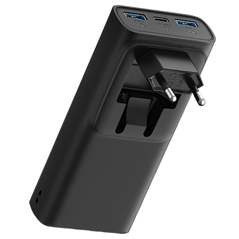 Powerbank mit Netzstecker - 10000 mAh - 2 x USB A - 1 x USB Type-C - Status-LED - schwarz