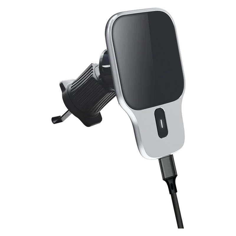 Universal Magnethalter "AirClip Charge" - MagSafe kompatibel - 15 W Wireless Charging - Lüftungsschlitz - silber