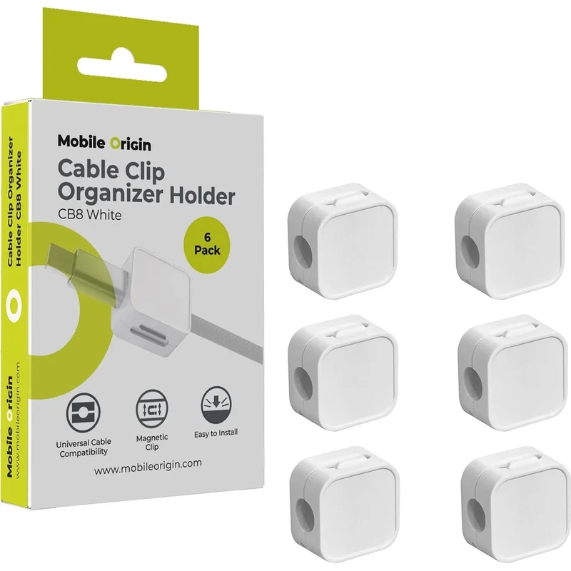 Magnetische Kabelorganizer, Mobile Origin CB8, 6 Stück, Weiß