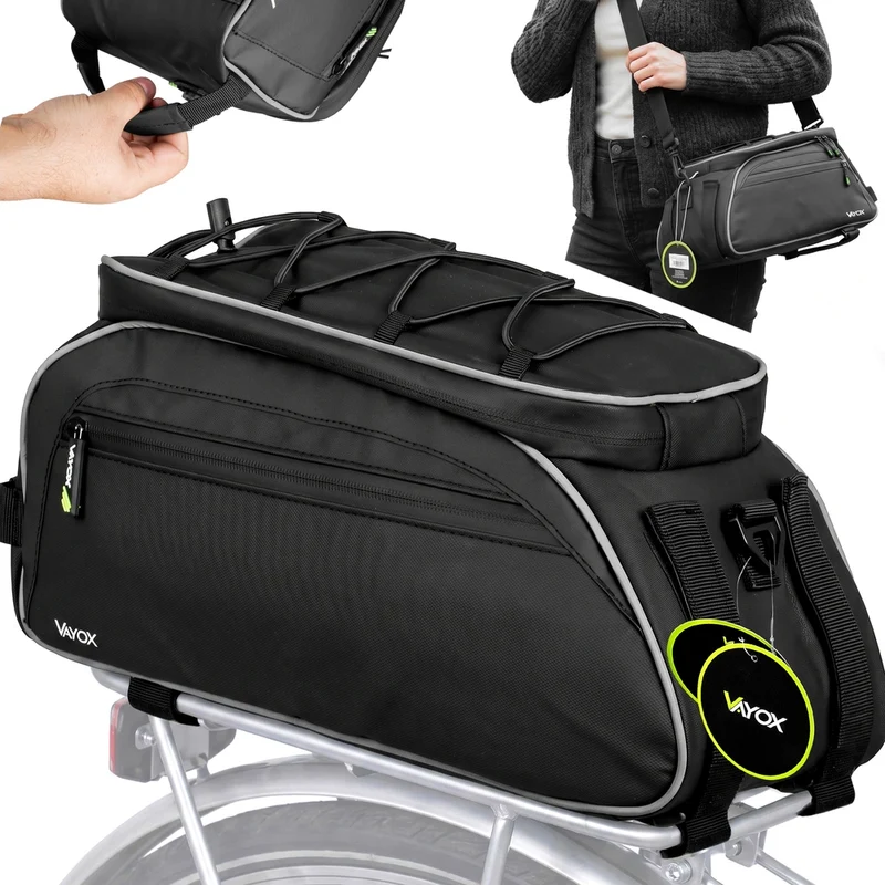 Fahrradtasche für den Gepäckträger mit Seitentaschen, Vayox VA0448 10L, Schwarz