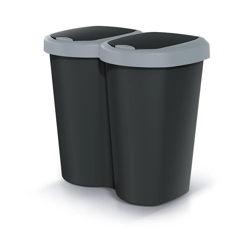 Abfallbehälter Compacta B Duo, grau/schwarz, Fassungsvermögen 40L, ein Fach, zwei Deckel, Wandmontage, NDBS40-429U_S411