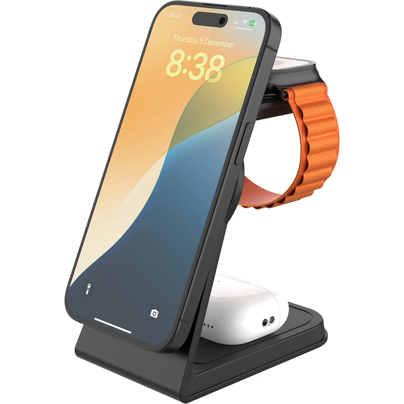 Induktionsladegerät mit Qi2.2 25W für MagSafe, 33.5W, Fixed MagPowerstation Alu 3, inkl. USB-C Kabel, Schwarz
