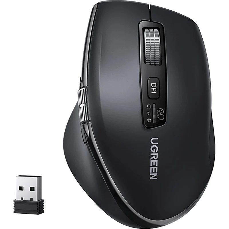 Kabellose optische Maus, Ugreen Wireless Optical Mouse, Bluetooth 5.4 / USB 2.4 GHz 5000 DPI, Schwarz