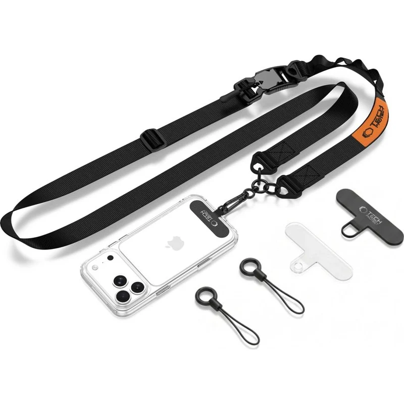 Handy-Schlüsselband für Telefon Tech Protect C9S Rope Crossbody, Schwarz-Orange
