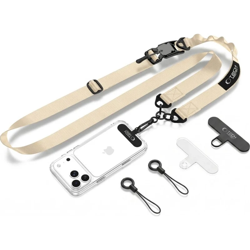 Handy-Schlüsselband für Telefon Tech Protect C9S Rope Crossbody, Dunkelbeige