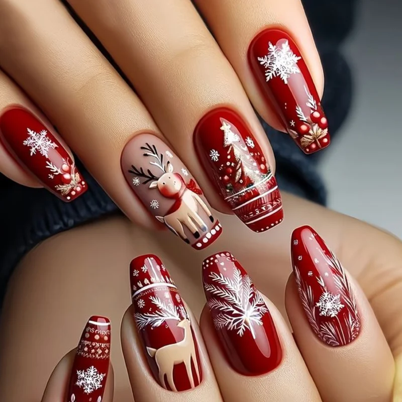 Festive 3D Rentier Nagelkunst Verlängerungen Karnz 1789713556