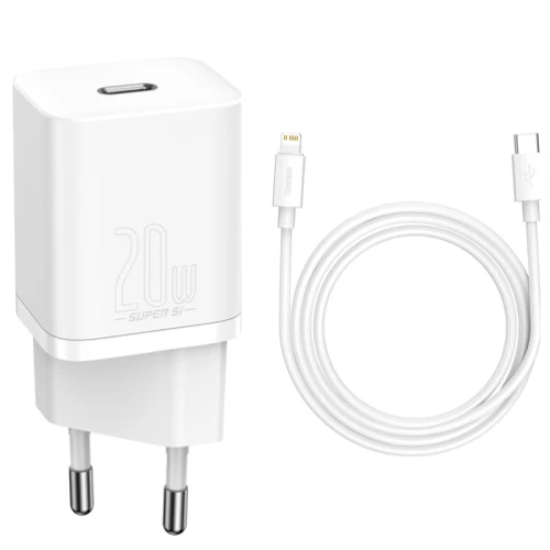 Wandladegerät Baseus Super Si USB-C 20W + kabel Lightning, weiß