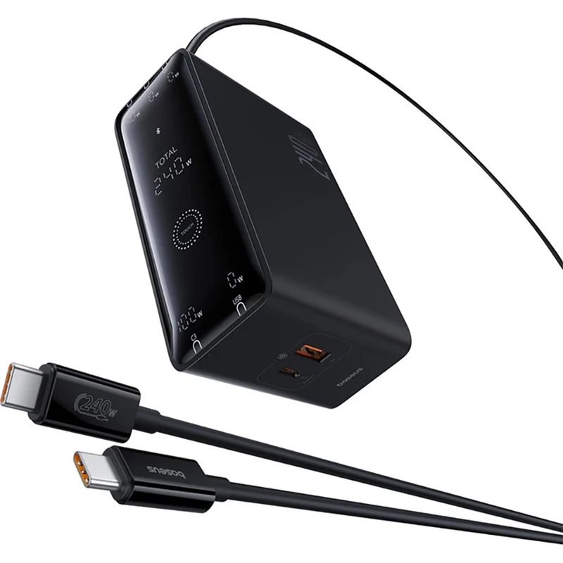Ladestation GaN mit 240W, 3x USB-C PD, 1x USB-A und 1x DC, Baseus Digital, Schwarz