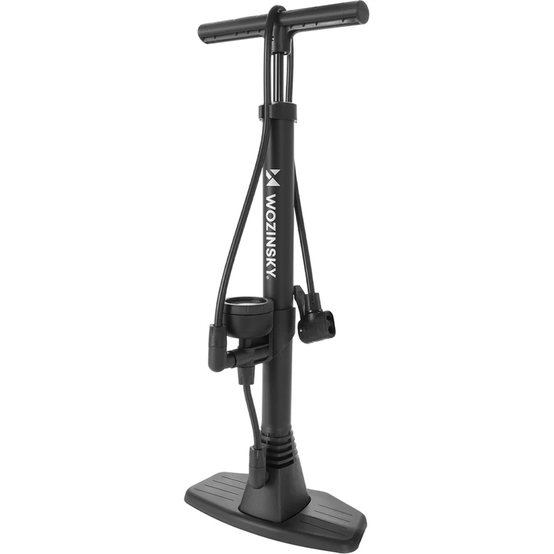 Fahrradpumpe mit Druckmesser, Standpumpe Wozinsky, Schwarz