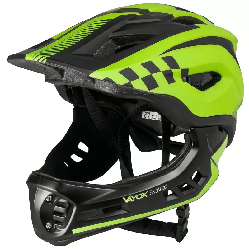 Fahrradhelm Vayox Enduro mit abnehmbarem Kinnschutz VA0421GS 48-52 cm, Größe S, Grün
