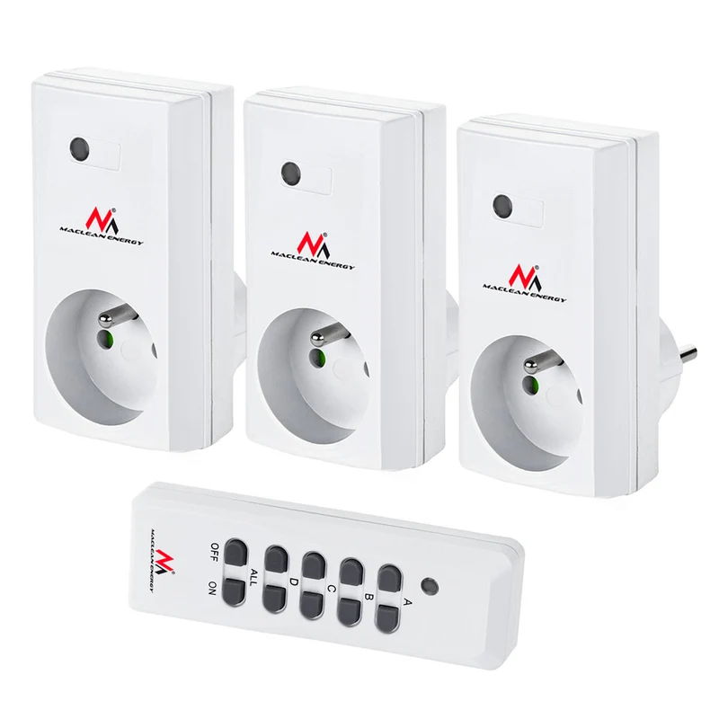 Maclean Fernbedienungssteckdosen, innen, Netz, 3 Stück, programmierbar+ Batterie für Fernbedienung, MCE153