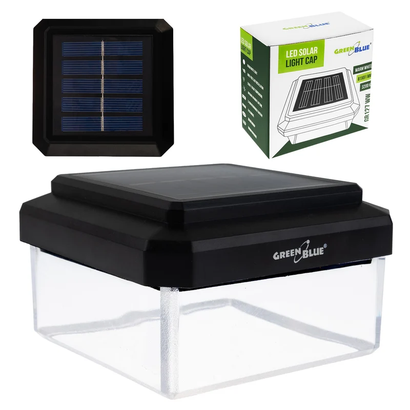 GreenBlue LED-Solarlampe für Pfosten, 80 x 80 mm, Briefumschlag-Abdeckung, 3200 K, GB127 WW