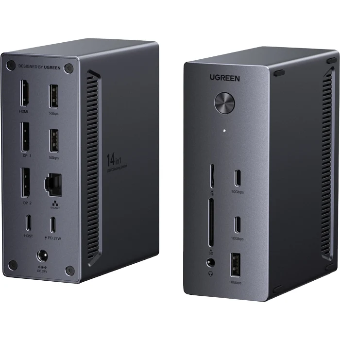 Dockingstation 14-in-1 mit 2x USB-C 10Gb/s, 3x USB-A, 2x Display Port 4K/120Hz, HDMI, RJ45 1Gb/s, Ugreen CM843, Schwarz