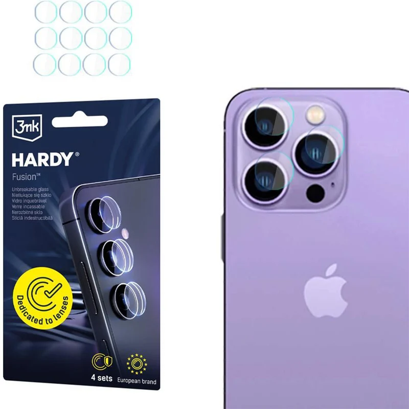 4x Hybridglas Kameraschutz für iPhone 14 Pro / 14 Pro Max, 3mk Hardy Fusion Lens Protection